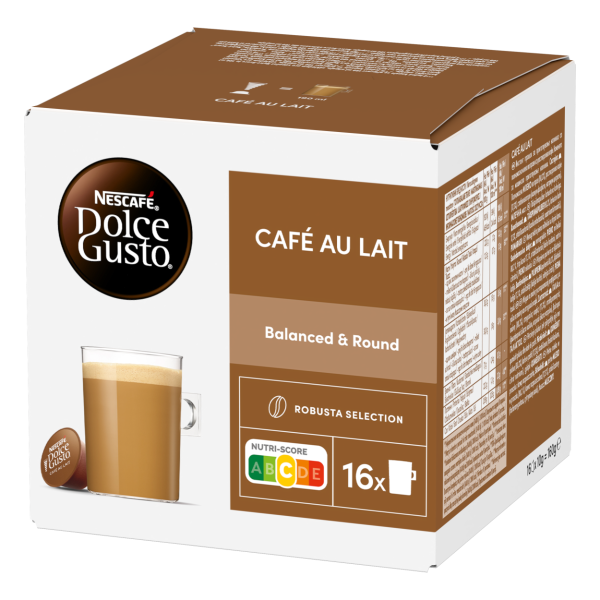 Front view of Café au Lait (16 pods) box