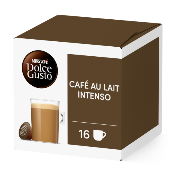 Front view of Café au Lait Intenso (16 pods) box