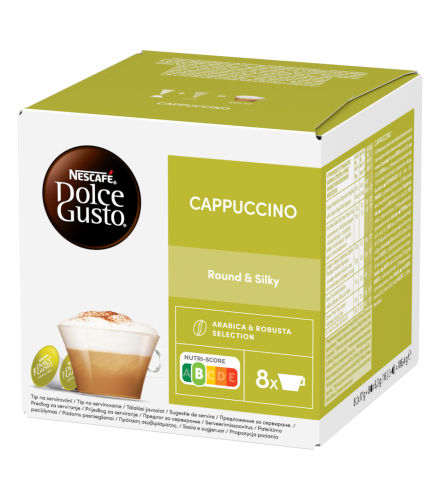 Front view of Cappuccino (16 pods) box